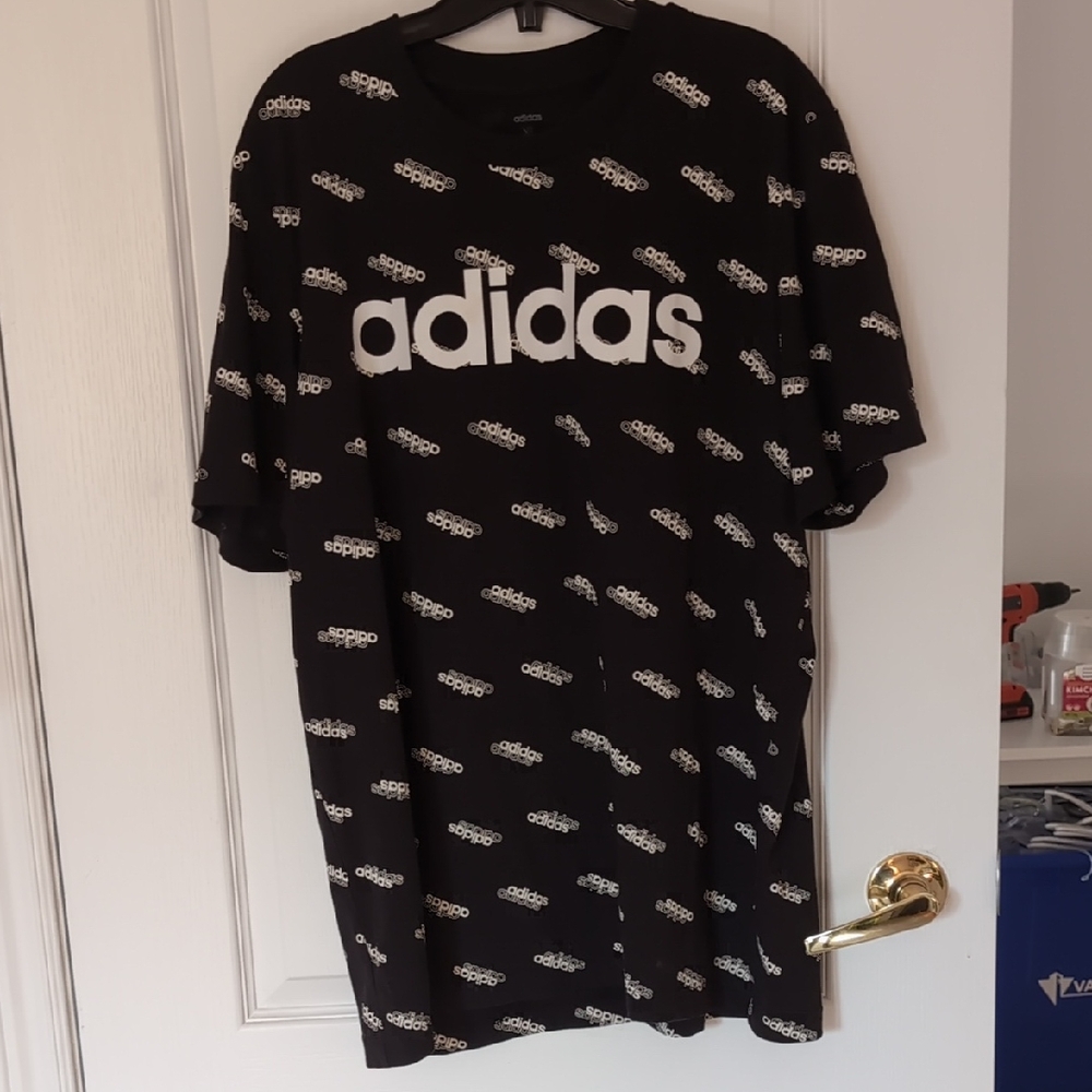 adidas Black Tee with White Logo Design